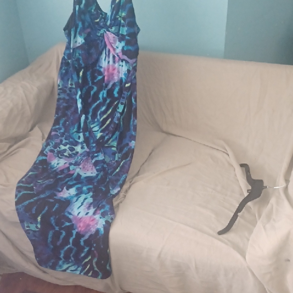 Fashion Bug Vibrant Blue and Pink Maxi Dress